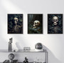 Skeleton wall art canvas, gallery-wrapped, with vintage gothic skull aesthetic, dark cottagecore tones for living room decor