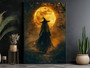 Moon Halloween Witch canvas art, personalized, witch silhouette against full moon, landscape orientation for living room
