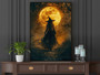 Moon Halloween Witch canvas, framed look, custom names, dark night sky, spooky gift for witch lover, ideal for living room