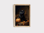 Black Cat Halloween Canvas Print For Spooky Fall Decor - Vintage Dark Academia Wall Art For Autumn