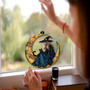 Spooky Witch And Black Cat Suncatcher - Halloween Window Hanging For Witchy Home