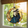 Spooky Witch And Black Cat Suncatcher - Halloween Window Hanging For Witchy Home