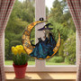 Spooky Witch And Black Cat Suncatcher - Halloween Window Hanging For Witchy Home