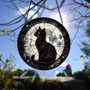 Black Cat On Moon Stained Glass Suncatcher For Cat Moms - Halloween Window Hanging Gift