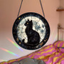 Black Cat On Moon Stained Glass Suncatcher For Cat Moms - Halloween Window Hanging Gift