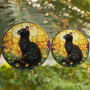 Gothic Black Cat Suncatcher With Butterflies For Halloween - Memorial Ornament For Cat Lovers