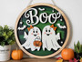 Boo Crew Ghost Door Sign | Cute Round Wooden DéCor For Halloween | Trick Or Treat Porch Hanger