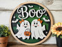 Boo Crew Ghost Door Sign | Cute Round Wooden DéCor For Halloween | Trick Or Treat Porch Hanger
