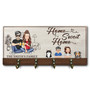 Personalized Family Cartoon Wooden Wall Key Holder For Couples - Home Sweet Home Decor Gift