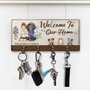 Personalized Family Cartoon Wooden Wall Key Holder For Couples - Home Sweet Home Decor Gift