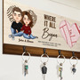 Personalized Map Location Couple Where It All Began - Custom Modern Key Rack Holder For Couples