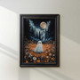 Whimsical spooky ghost canvas over a misty moonlit forest, custom names and date added for living room Halloween wall art