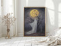 Spooky Halloween canvas, custom date and names, haunted cemetery under full moon, dark minimalist wall art for living room