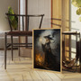 Halloween witches canvas with swirling fire, sepia vintage palette, landscape orientation for cozy gothic bedrooms