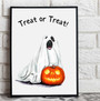 Charming Ghost Dog Watercolor Canvas For Cute Fall & Halloween Decor