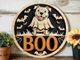 Spooky Ghost Dog Pit Bull Halloween Door Sign - Funny Pet Decor