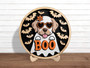 Cute Ghost Dog Wooden Sign With Heart Glasses For Fall Porch Decor - Funny Halloween Wall Art