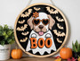 Cute Ghost Dog Wooden Sign With Heart Glasses For Fall Porch Decor - Funny Halloween Wall Art