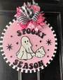 Whimsical Ghost Dog Pink Wood Sign For Halloween Door Decoration - Spooky Yet Sweet Pink Halloween Decor