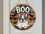 Ghost Dog Wooden Sign For Halloween - Dog Lover's Spooky Fall Wall Decor With Bats And Spiderwebs