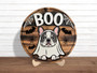 Ghost Dog Wooden Sign For Halloween - Dog Lover's Spooky Fall Wall Decor With Bats And Spiderwebs
