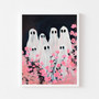 Ghost Family Canvas With Pink Flowers - Spooky Cute Wall Art For Girl's Magical Room