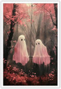 Ghost Halloween Canvas: Cute Ghosts On Swing - Retro Surreal Wall Art For Bedroom And Dorm Decor