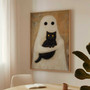 Black cat Halloween canvas wall art with whimsical gothic charm, contrast-rich spooky decor for gallery wall displays