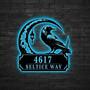 Gothic Style Halloween Address Metal Sign With Raven Led Light - Custom House Number For Spooky Home Decor