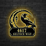 Gothic Style Halloween Address Metal Sign With Raven Led Light - Custom House Number For Spooky Home Decor