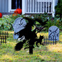 Spooky Witch With Broomstick Metal Sign For Halloween Outdoor DéCor - Cat And Crow Design For Garden