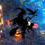 Spooky Witch With Broomstick Metal Sign For Halloween Outdoor DéCor - Cat And Crow Design For Garden