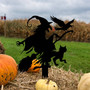 Spooky Witch With Broomstick Metal Sign For Halloween Outdoor DéCor - Cat And Crow Design For Garden