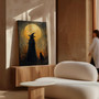 Mystical Halloween Witch Canvas With Cat Silhouette - Enchanting Wall Art For Living Room