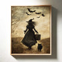 Mysterious Witch With Cat And Bats Canvas - Halloween Wall DéCor | Witchcraft-Inspired Art For Spooky Interiors