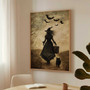 Mysterious Witch With Cat And Bats Canvas - Halloween Wall DéCor | Witchcraft-Inspired Art For Spooky Interiors