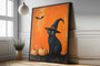 Cute Halloween Witches Cat Canvas Wall Art With Spooky Pumpkin - Perfect For Cat Lovers' Witchy Room DéCor