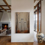 Whimsical ghost family canvas art in portrait layout, personalized with kids' names for cozy Halloween nursery walls.