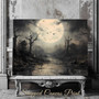 Personalized Moody Moon Halloween Canvas - Witchy Art For Gothic Fans With Flying Bats At Full Moon