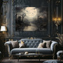 Personalized Moody Moon Halloween Canvas - Witchy Art For Gothic Fans With Flying Bats At Full Moon