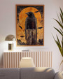Spooky Moon Halloween Canvas With Raven And Bats - Dark Fantasy Gothic Crow Painting For Halloween Decor