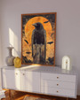 Spooky Moon Halloween Canvas With Raven And Bats - Dark Fantasy Gothic Crow Painting For Halloween Decor