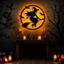 Spooky Moon Halloween Metal Sign - Flying Witch LED Neon Decor For Halloween