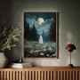 Mystical Moon Halloween Canvas Art For Living Room - Haunted Forest Scene With Full Moon And Wildflowers, Perfect For Halloween Spirit