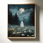 Mystical Moon Halloween Canvas Art For Living Room - Haunted Forest Scene With Full Moon And Wildflowers, Perfect For Halloween Spirit