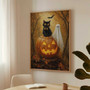 Vintage Black Cat Halloween Canvas - Spooky Pumpkin Design For Gothic Fall Decor In Living Room