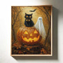 Vintage Black Cat Halloween Canvas - Spooky Pumpkin Design For Gothic Fall Decor In Living Room