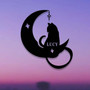 Custom Black Cat On Moon Metal Sign For Halloween Celestial Cat Decor