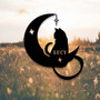 Custom Black Cat On Moon Metal Sign For Halloween Celestial Cat Decor