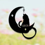 Custom Black Cat On Moon Metal Sign For Halloween Celestial Cat Decor